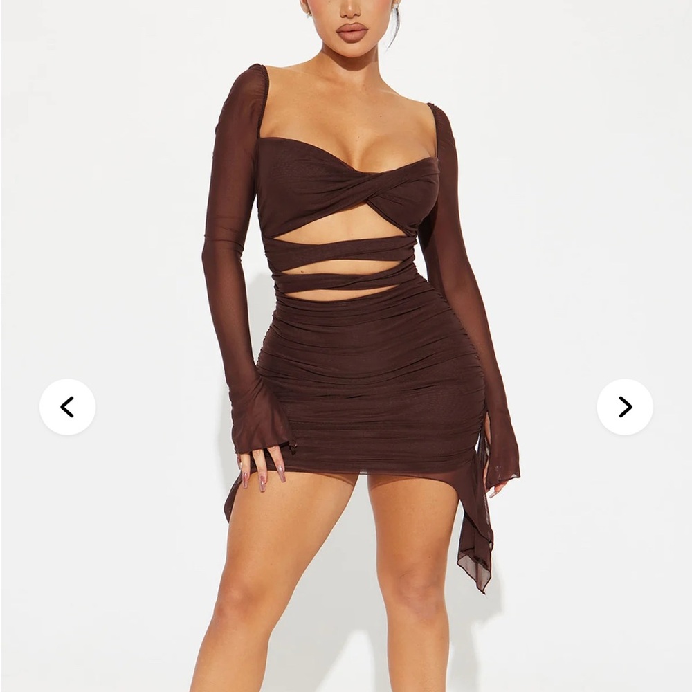Fashion Nova Chocolate Long Sleeve Cut-Out Dress